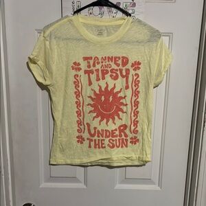 Yellow Graphic Tee with Red Sun Design